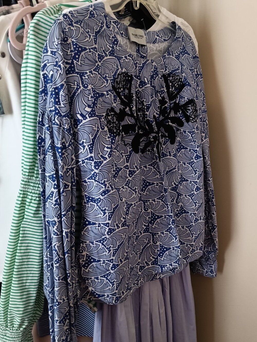 NWOT Rachel Comey Made in New York Blue White Palm Fabric Long Sleeve Top